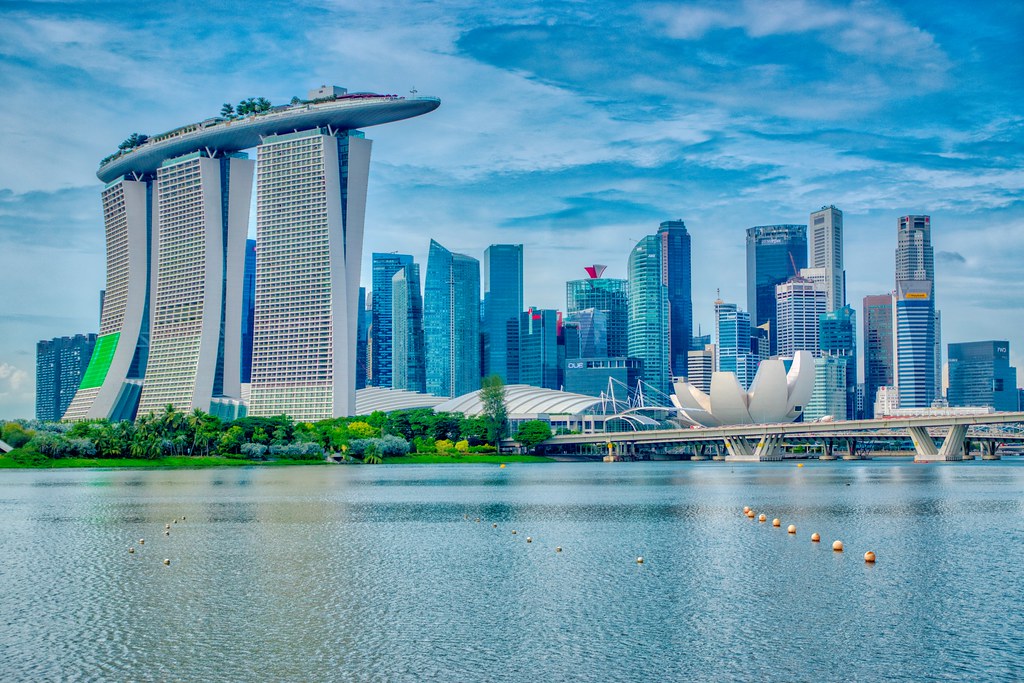 Marina Bay Sands hotel, Arts & Science museum and Central Business District in Singapore