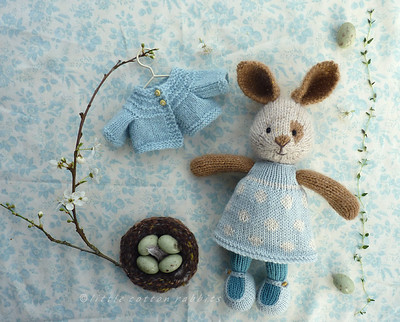 Make some bunnies for Easter like the one Julie Williams of Little Cotton Rabbits knit above.