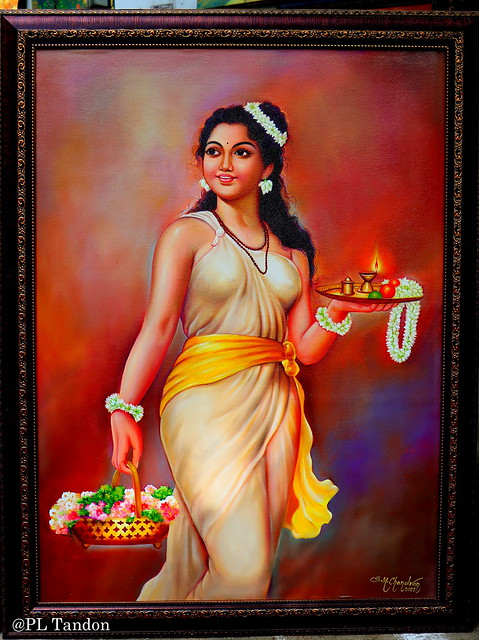 Painting Lady with Puja Thali