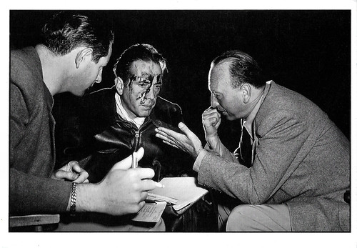 Michael Curtiz, Humphrey Bogart and Herschel Daugherty on the set of Passage to Marseille (1944)