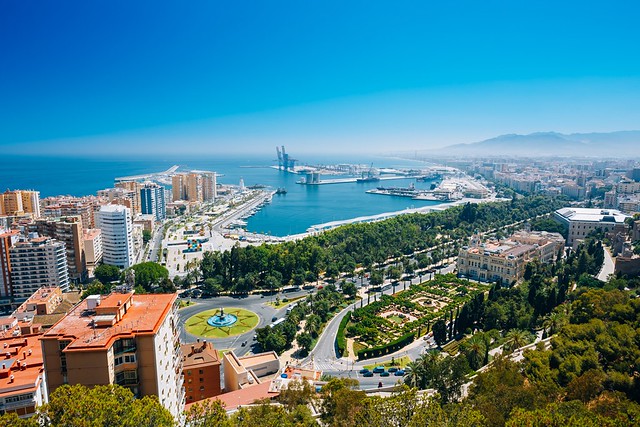Cityscape aerial view of Malaga, Spain