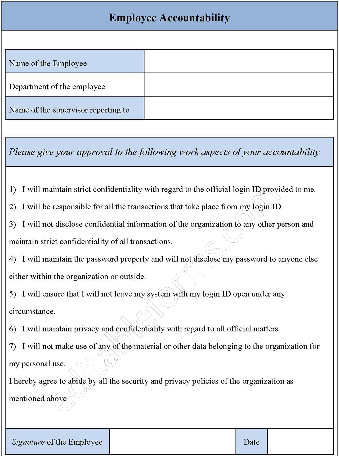 Employee Accountability Form