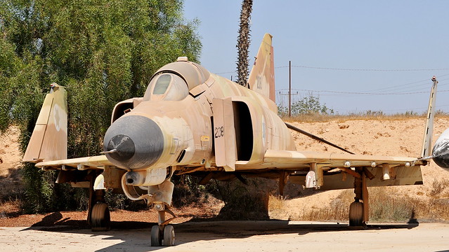 This McDonnell F-4E is IDF/ AF 208, msn 4263. It's USAF serial is 71-1090, but as it went to Israel in 1972 I don't think it ever flew for the USA. It's one of many preserved at Hatzerim, this one wings folded, smiting over.
