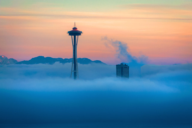Seattle's Space Needle Nestled in Fog