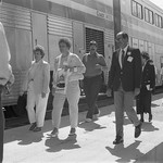 1991  014 EVANSTON - first stop in the Cowboy State was Evanston. Passengers were welcomed on a brand new platform.