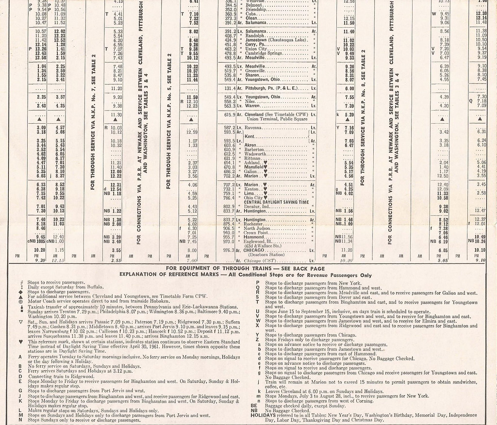 Erie-Lackawanna timetable (long distance trains) - June 25, 1961