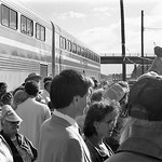 1991  027 RAWLINS - 1991 Pioneer inaugural passengers and townspeople head for a barbeque in the Old State Prison.
