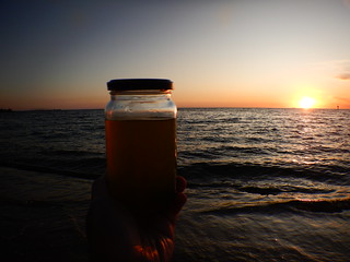 Green tea at sunset at Elwood Beach on a warm Summer Monday