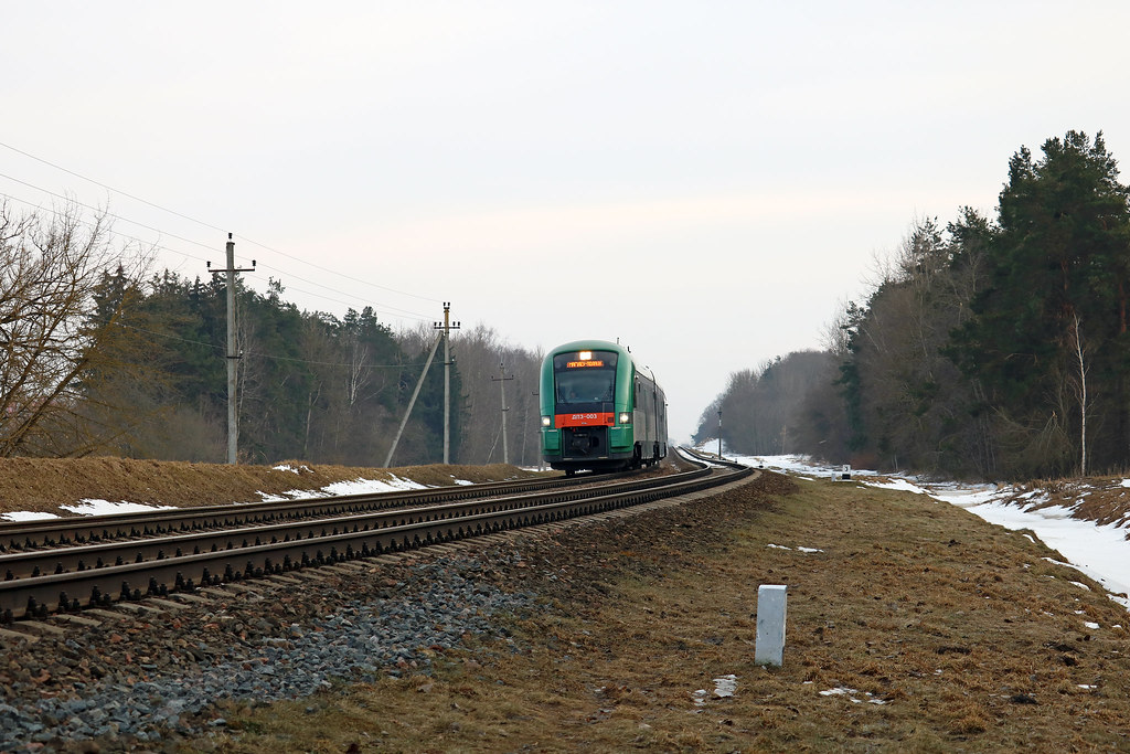 Дизель-поезд ДП3-003 сообщением Могилёв-Полоцк на перегоне Могилёв-1/Лотва.