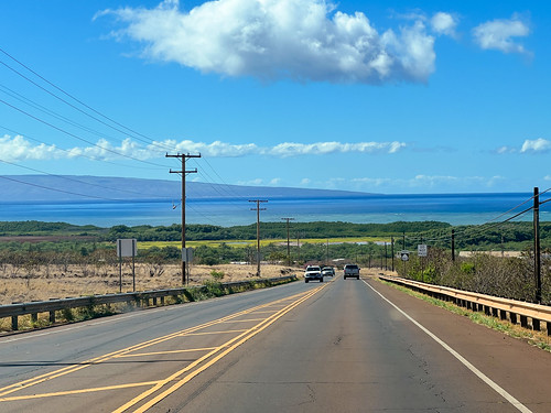 Leaving Molokai Airport With a view of Lanai across the water.