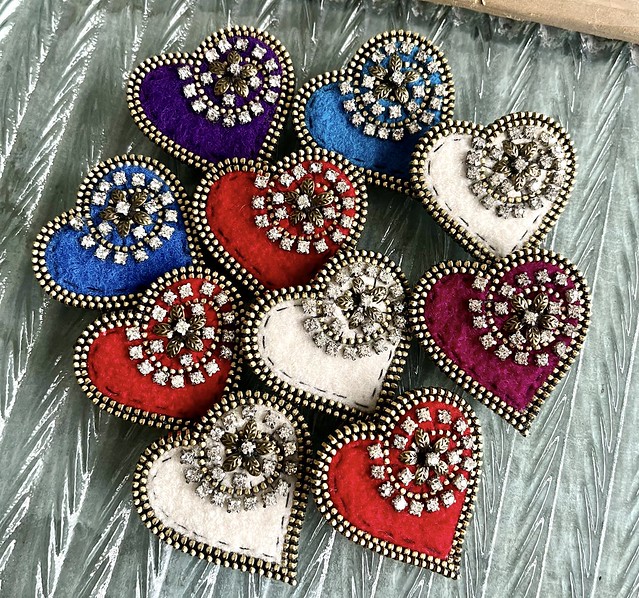 Sparkly heart brooches