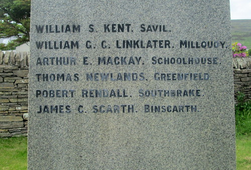 Names Finstown War Memorial, Orkney