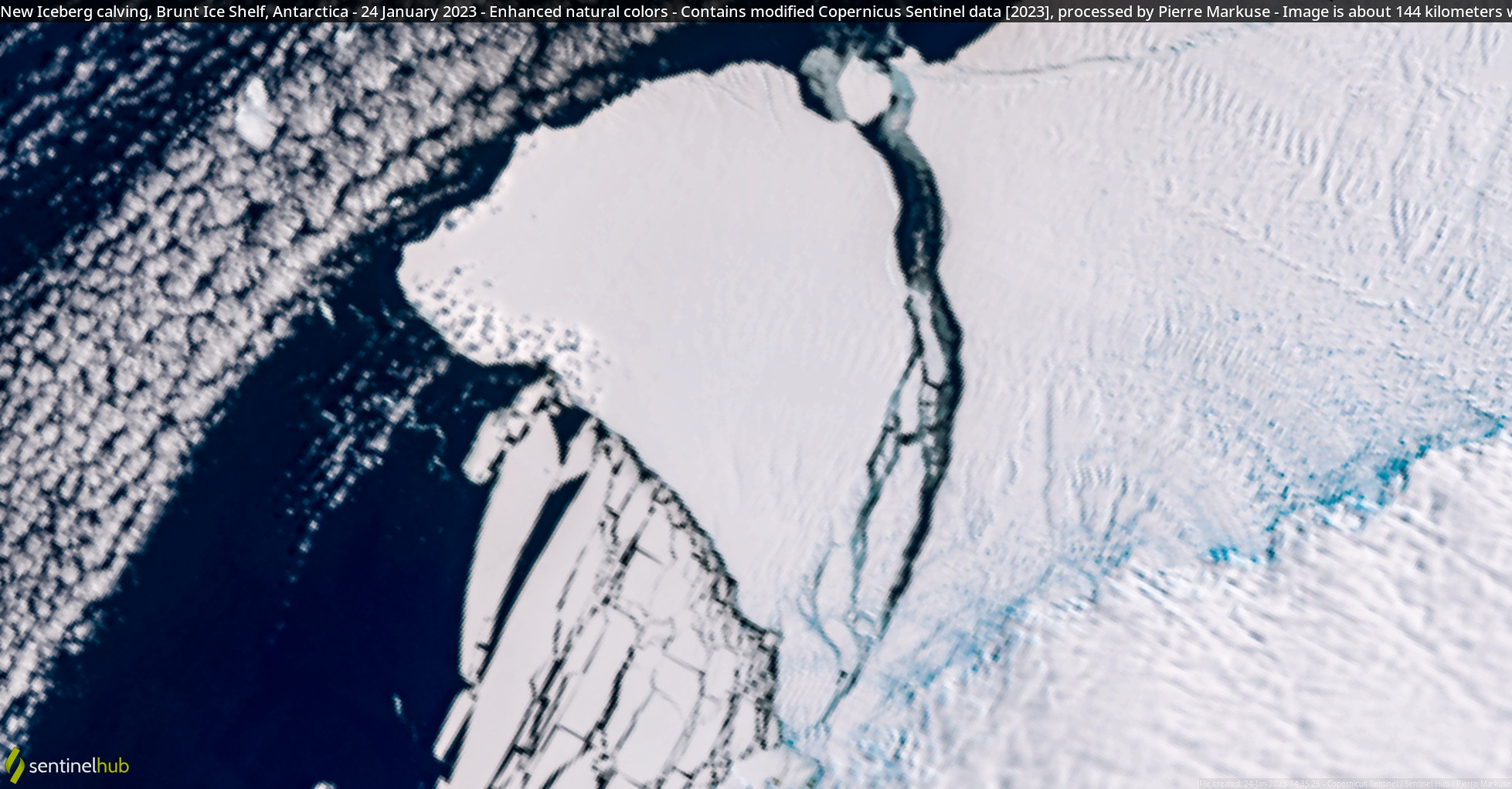 New Iceberg calving, Brunt Ice Shelf, Antarctica - 24 January 2023
