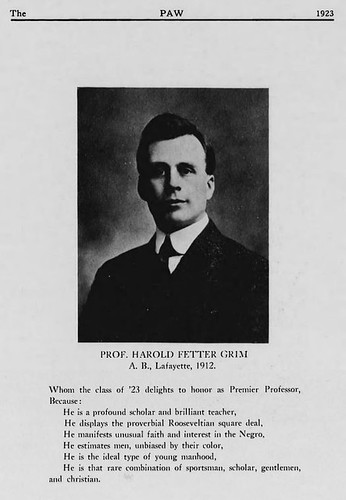 1923 Yearbook-Professor Harold F. Grim