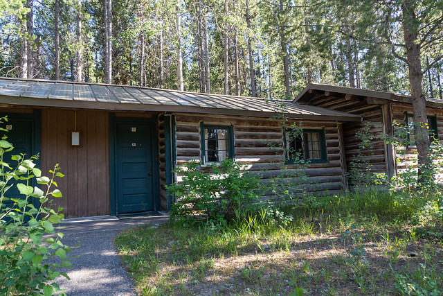 Wyoming, USA - July 20, 2022: Exterior of a typical cabin at Colter Bay in Grand Teton National Park