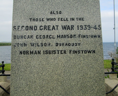 World War 2 Dedicationand Names, War Memorial, Finstown, Orknet