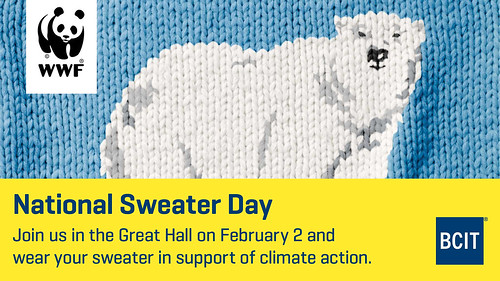 Sweater with a polar bear on the front promotion WWF National Sweater Day at BCIT