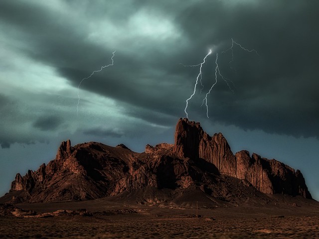 Lightning over the desert