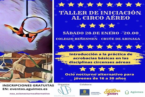 Cartel promocional del taller de iniciación al circo aéreo