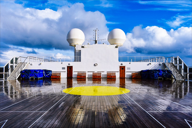 The helipad on the Queen Mary 2 mid-Atlantic