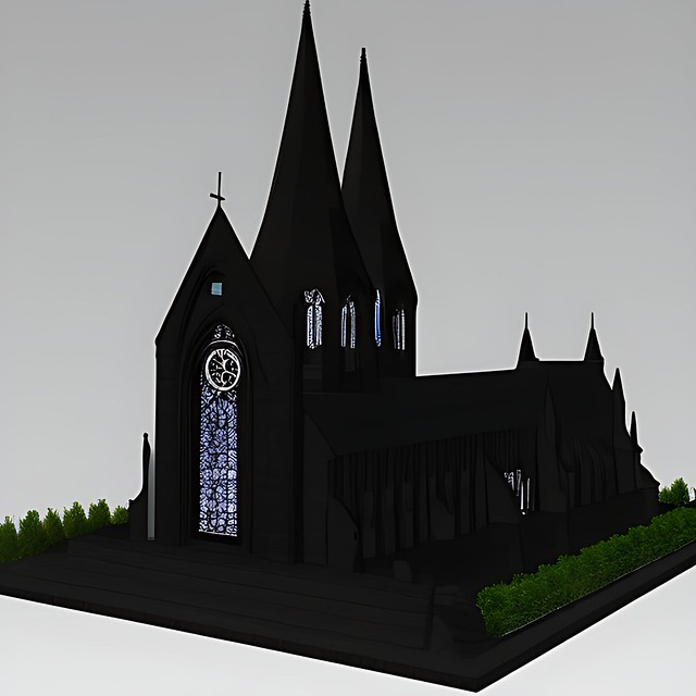 BIM Model of a gothic church beautiful black and wide straight lines
