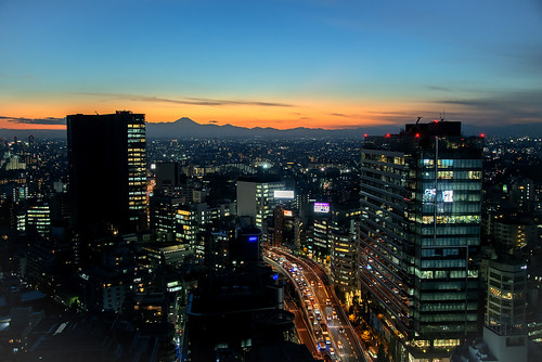 Tokyo Nightfall by globetrekimages, With Mt Fuji in the top leftasia japan tokyo city cityscape urban skyline skyscrapers building archi
