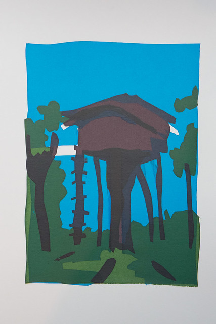 Screenprint using three colours with paper stencils