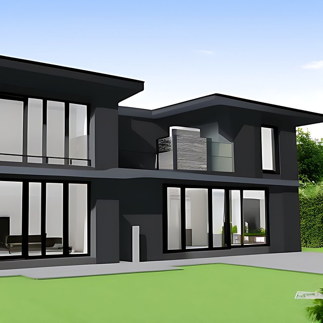 BIM Model of a modern mansion beautiful black and wide straight lines modern architecture big glass windows