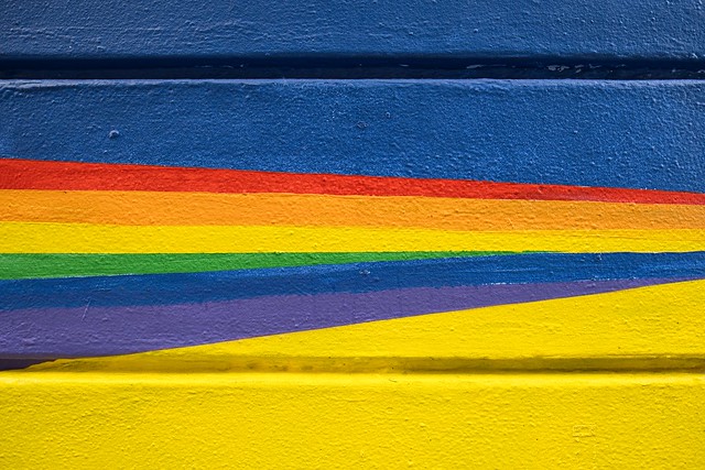 Rainbow mural detail on Dame Lane