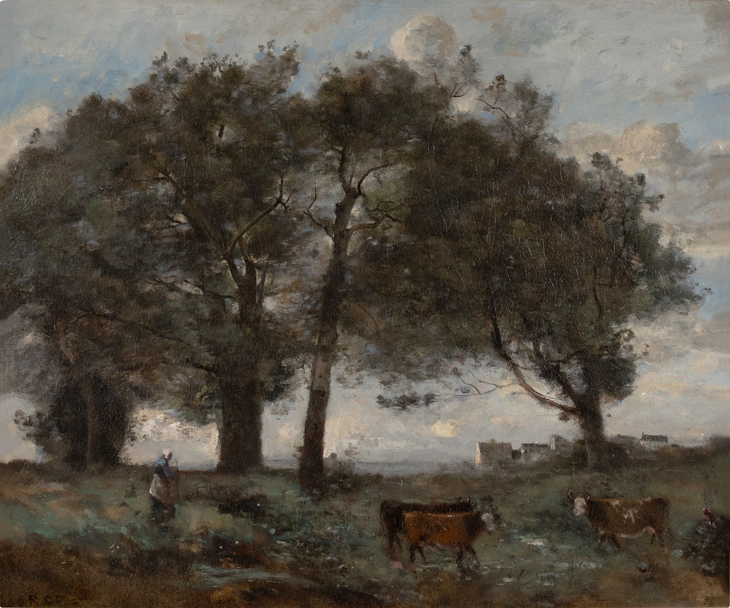 Jean-Baptiste-Camille Corot «Wooded swamp with three cows»
