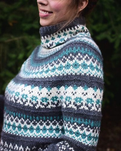 Winter Roses by Hannah Mann is a top down colourwork sweater with a round yoke.