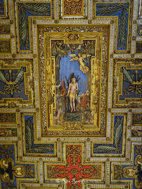 Roma. Basilica di San Sebastiano fuori le mura. Soffitto ligneo con San Sebastiano