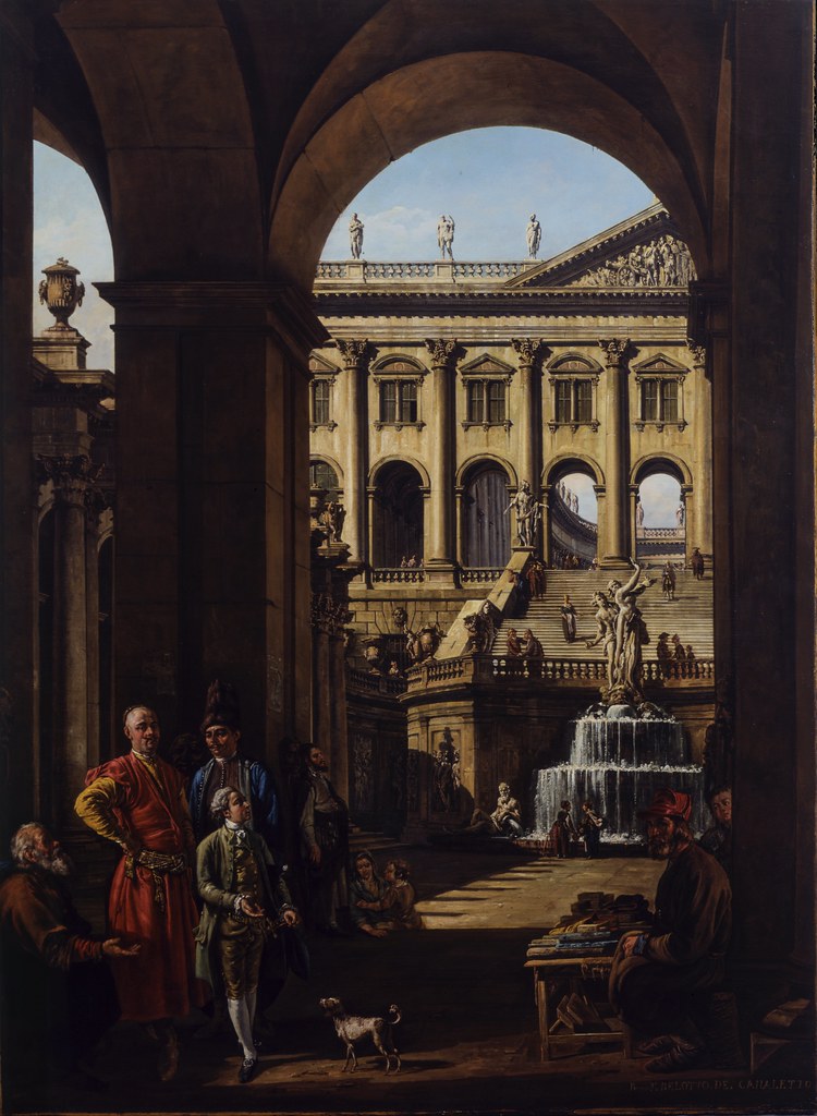 Bernardo Bellotto (1722-1780) - Entrance to a Palace or Architectural Capriccio with a Portrait of Voivod Franciszek Salezy Potocki