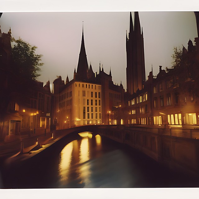 polaroid photo of modern cityscape gothic architecture ...