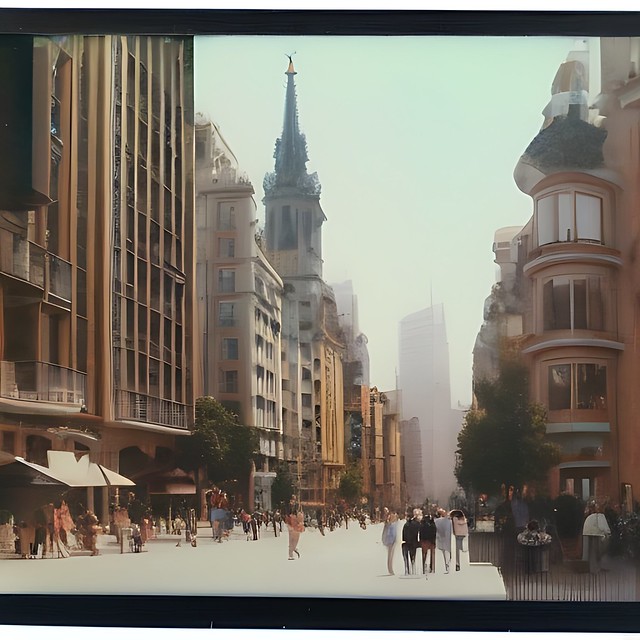polaroid photo of modern cityscape gaudi architecture ...