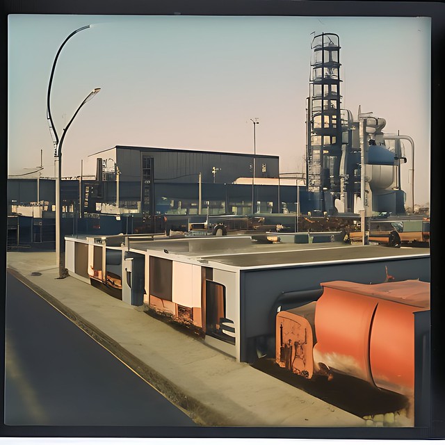 polaroid photo of modern cityscape industrial architecture ...