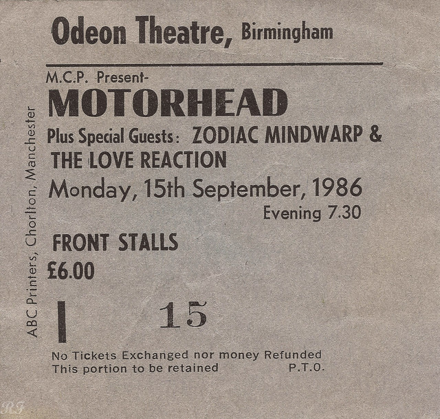 15th September 1986 Motorhead 9 15 Motorhead Birmingham Odeon