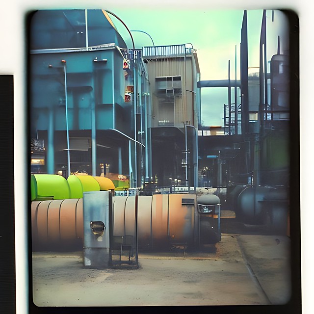 polaroid photo of modern cityscape industrial architecture ...