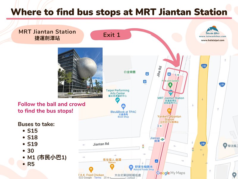 How to get to Yangmingshan by public transport - bus-stops-mrt-jiantan-station