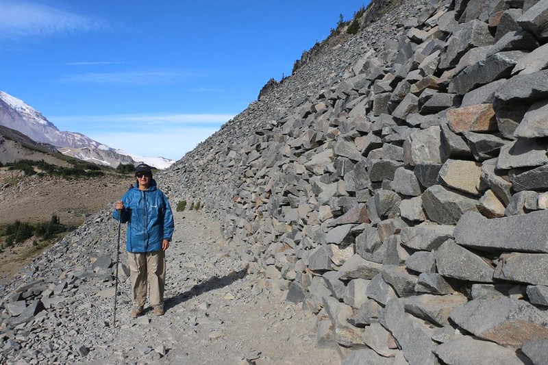 Stones piled along the Sourdough Ridge Trail as we head west toward Frozen Lake, at Mount Rainier National Park