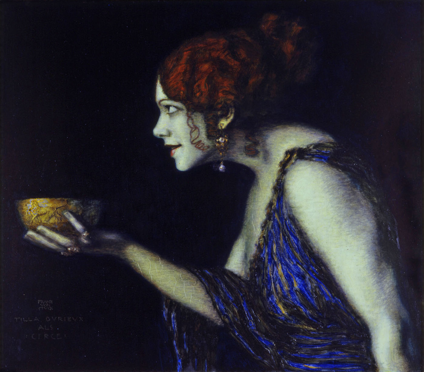 Franz von Stuck :: Tilla Durieux as Circe, circa 1913. Oil on wood. | Staatliche Museen zu Berlin