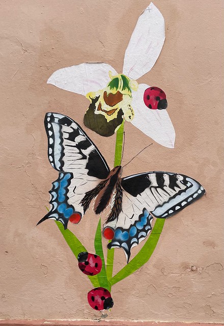 Street art à Vaise (quartier de Lyon), fleurs et insectes
