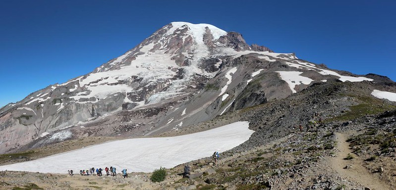 More mountaineers were ascending Mount Rainier on the Pebble Creek Trail - this was a perfect weather window