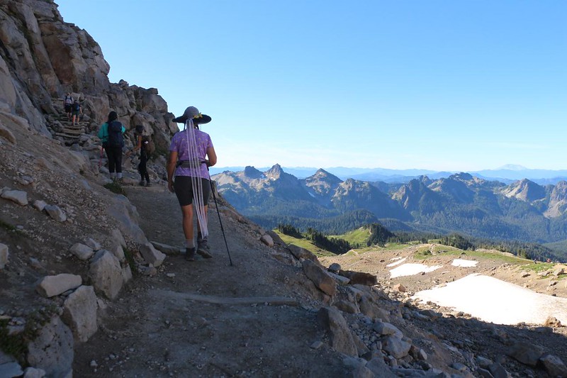 The Skyline Trail gets a bit exposed as we head around a ridge toward Inspiration Point, at Mount Rainier National Park