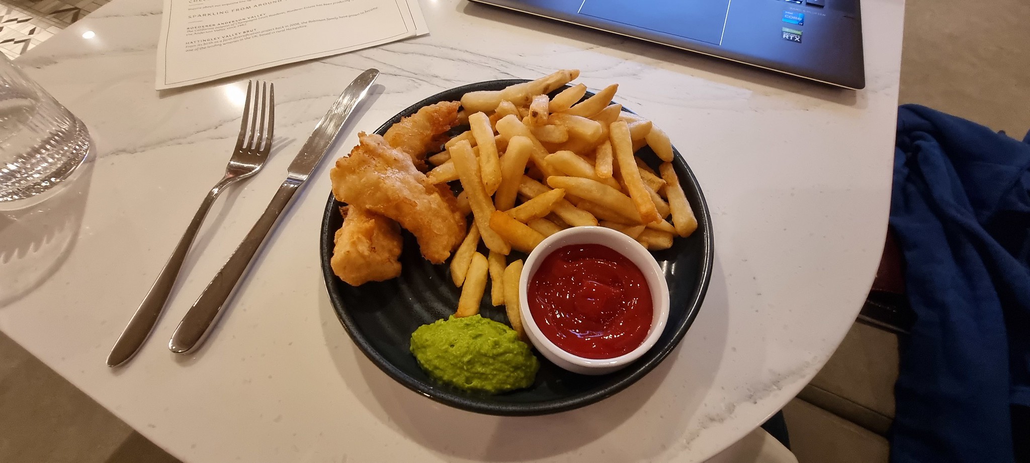 The fish and chips served up in the Chelsea Lounge at JFK T8