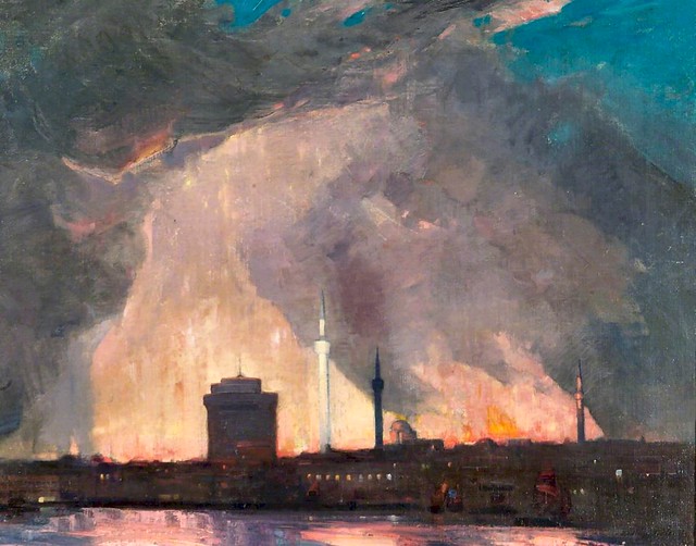 wood, william thomas - The Great Fire, Salonica - The Famous White Tower in the foreground