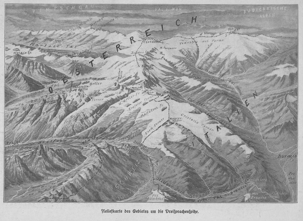 Relief map of the Austrian - Italian border in the Alps 1915
