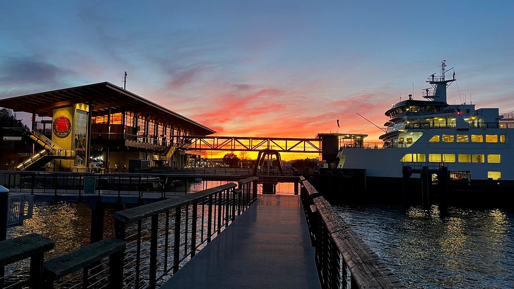 Mukilteo terminal at sunset (by Kevin Stoltz, January 2023)