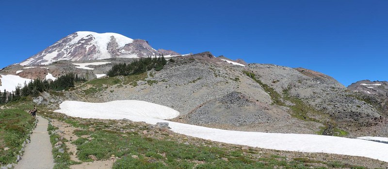 Panorama view back north as we descend the Skyline Trail at Mount Rainier National Park