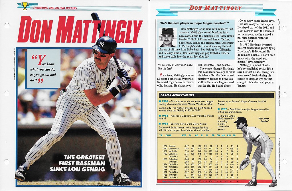 1989-91 Newfield Sports Pages - Champions and Record Holders - Mattingly, Don (stats through 1989)